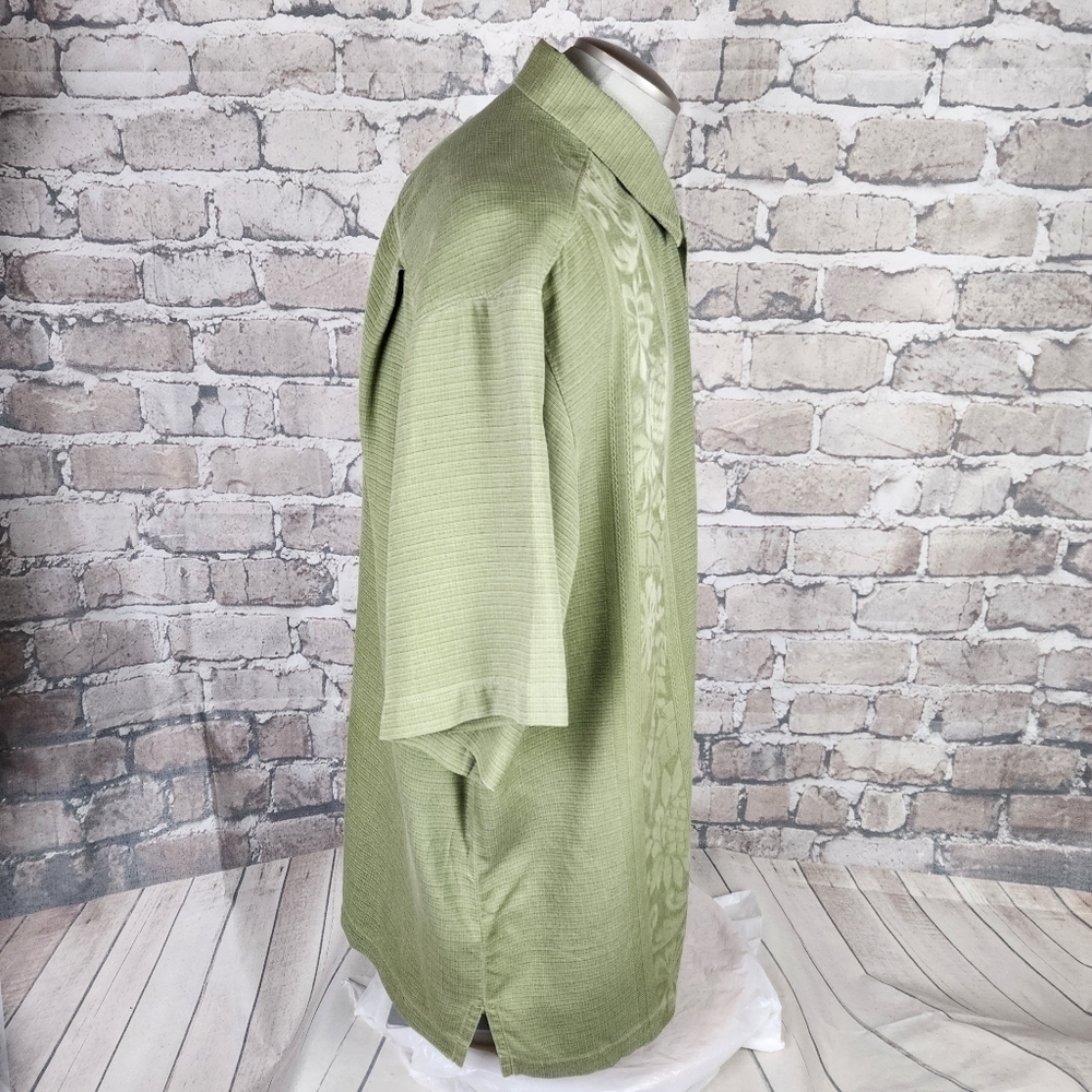 Tommy Bahama Silk Hawaiian Shirt Hibiscus Flower Damask  Avocado Green XLX - Picture 7 of 16